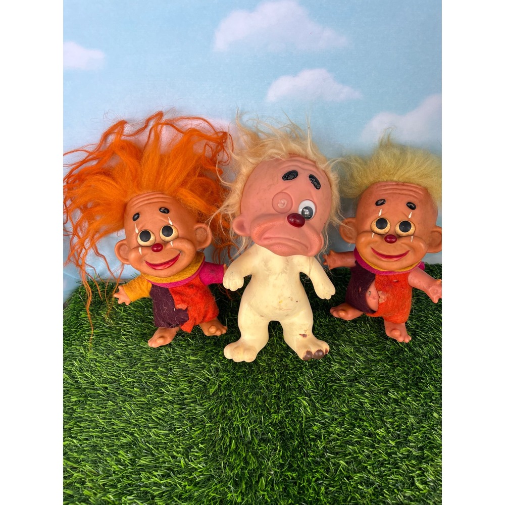 Vintage 1970 Roy Des of Florida Troll Doll Lot Clown Figures Troll Bank